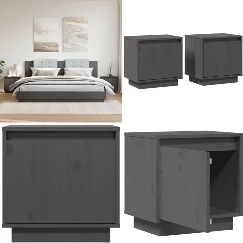 Tables de chevet 2 pcs Gris 40x30x40 cm Bois de pin solide - Table De Chevet - Meuble De Chambre - Table D'appoint - Bois De Pin - Design Moderne