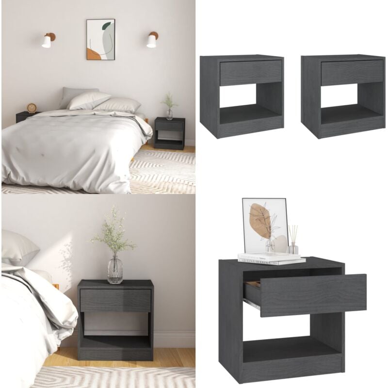 Tables de chevet 2 pcs Gris 40x31x40 cm Bois de pin massif - Table De Chevet - Meuble De Chambre - Table De Nuit - Table Basse - Design Rustique