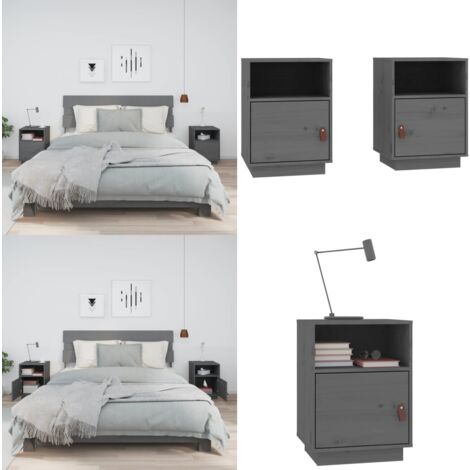 Tables de chevet 2 pcs Gris 40x34x55 cm Bois de pin massif - Table De Chevet - Meuble De Chambre - Commode - Nuit - Bois Massif - Home & Living