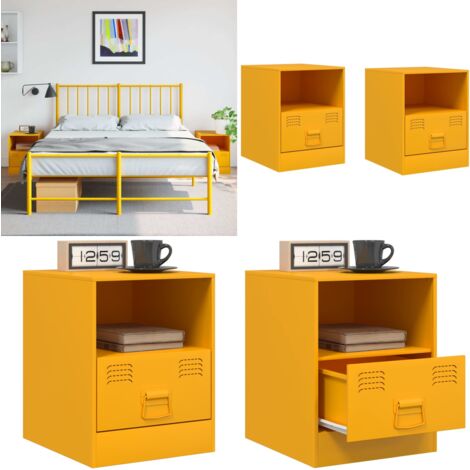 Tables de chevet 2 pcs jaune moutarde 34,5x39x44 cm acier - Table De Chevet - Meuble De Chambre - Commode - Meuble De Salon - Rangement - Home & Living