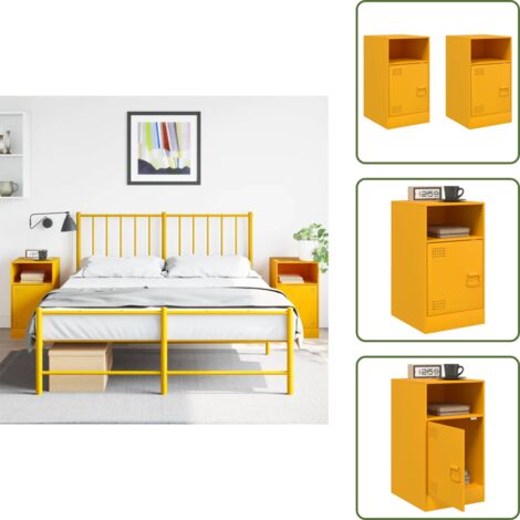 Tables de chevet 2 pcs jaune moutarde 34,5x39x62 cm acier - Table De Chevet - Meuble De Chambre - Meuble De Salon - Commode - Rangement Intérieur