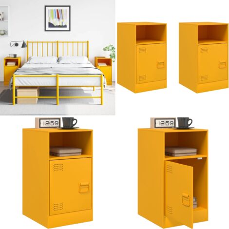 Tables de chevet 2 pcs jaune moutarde 34,5x39x62 cm acier - Table De Chevet - Meuble De Chambre - Meuble De Salon - Commode - Rangement Intérieur - Home & Living