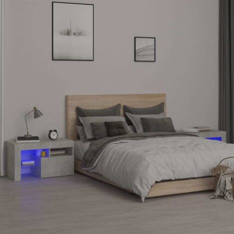 Tables de chevet 2 pcs-Lot de 2 Table de nuit et lumières LED Gris béton 70x36,5x40 cm 197827