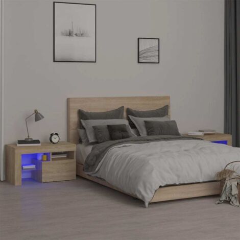 Tables de chevet 2 pcs-Lot de 2 Table de nuit lumières LED Chêne sonoma 70x36,5x40 cm 779437