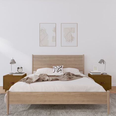 Tables de chevet 2 pcs-Lot de 2 Table de nuit Marron miel 40x34x35cm Bois de pin massif 680297