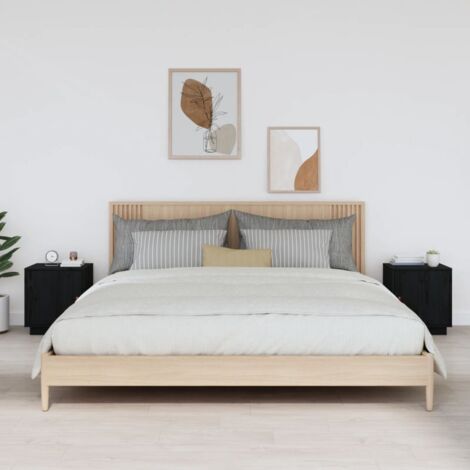 Tables de chevet 2 pcs-Lot de 2 Table de nuit Noir 40x34x45 cm Bois de pin massif 293802