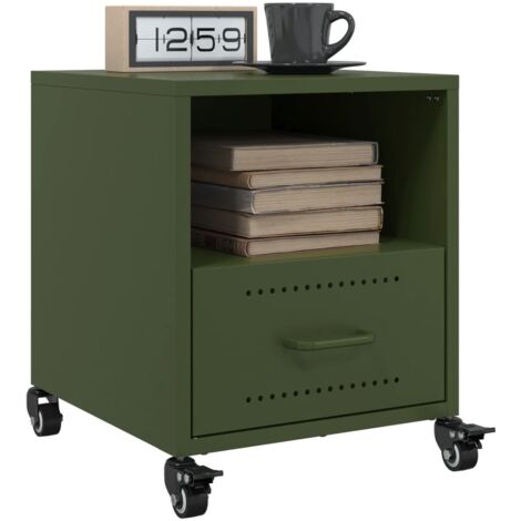 Tables de chevet 2 pcs-Lot de 2 Table de nuit vert olive 36x39x43,5 cm acier 381485