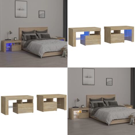 Tables de chevet 2 pcs lumières LED Chêne sonoma 70x36,5x40 cm - Table De Chevet - Meuble De Chambre - Luminaire Led - Étagère Murale - Décoration Intérieure - Home & Living