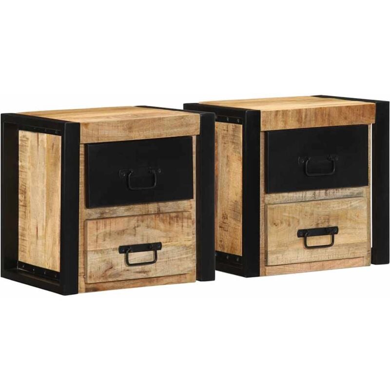 Tables de chevet 2 pcs 40x35x40 cm bois de manguier massif brut - Vidaxl