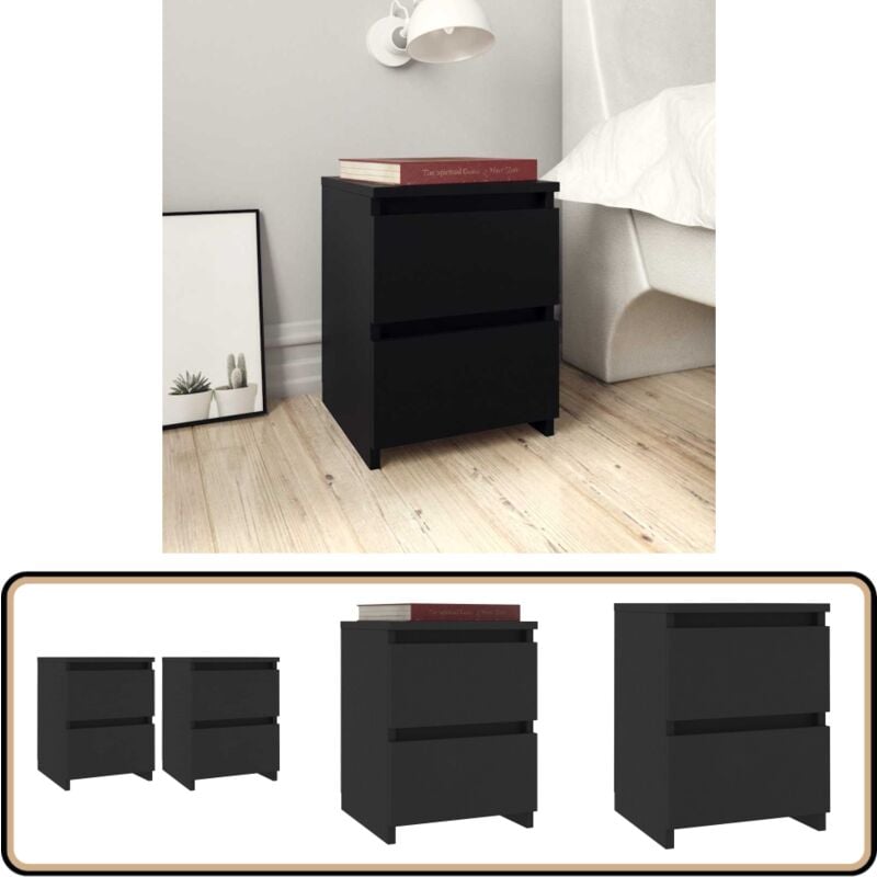 Tables de chevet 2 pcs Noir 30x30x40 cm Bois d'ingénierie - Table De Chevet - Meuble De Chambre - Commode - Tiroir - Noir