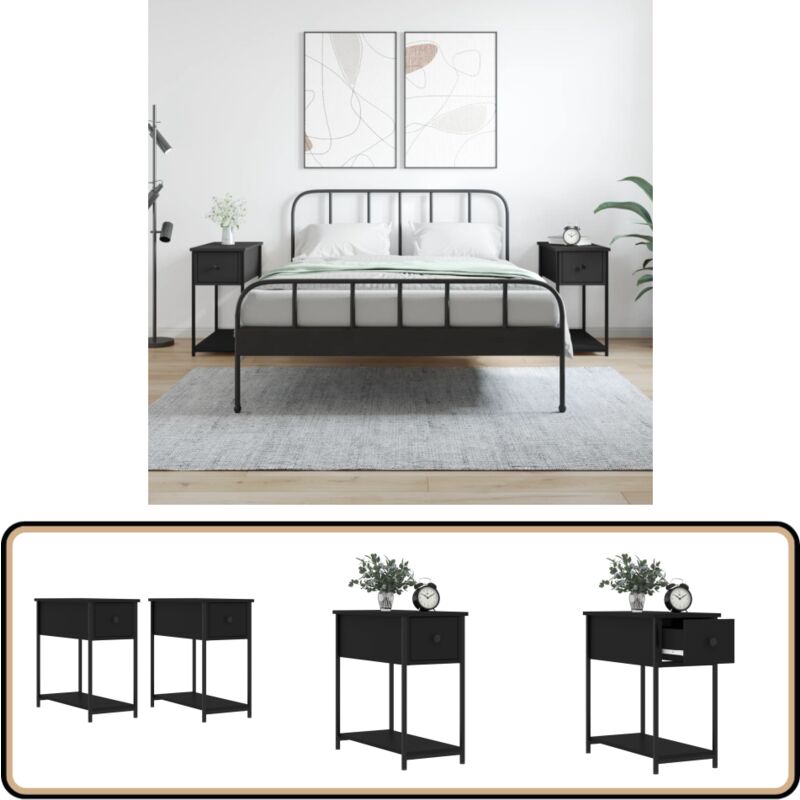 Tables de chevet 2 pcs noir 30x60x60 cm bois d'ingénierie - Table De Chevet - Commode - Mobilier Chambre - Armoire De Chevet - Meuble Nuit