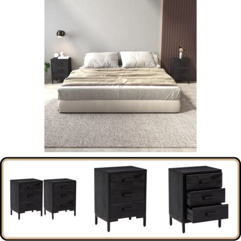 Tables de chevet 2 pcs Noir 40x30x55 cm Bois de pin massif - Table De Chevet - Meuble De Chambre - Table Nuit - Design Vintage - Bois Massif