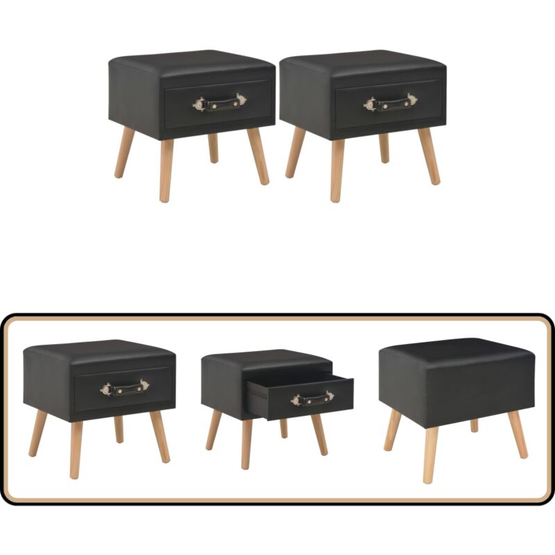 Tables de chevet 2 pcs Noir 40x35x40 cm Similicuir - Table De Chevet - Meubles De Chambre - Table Nuit - Rangement Tiroir - Mobilier Moderne