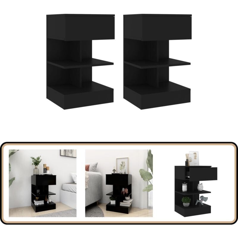 Tables de chevet 2 pcs Noir 40x35x65 cm - Table De Chevet - Meuble De Chambre - Table Nuit - Mobilier Design - Rangement