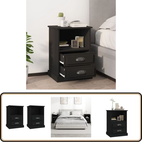 Tables de chevet 2 pcs noir 43x36x60 cm - Table De Chevet - Meuble De Chambre - Commode - Nuit - Tiroir