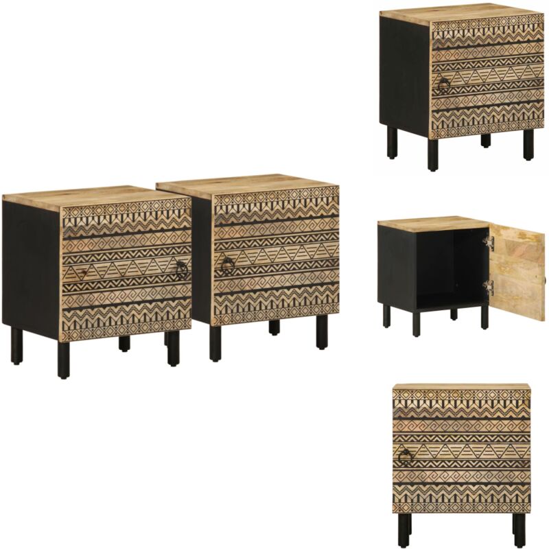 Tables de chevet 2 pcs noir bois de manguier massif brut - Table De Chevet - Tables De Chevet - Armoire De Lit - Table D'appoint Pour Chambre à