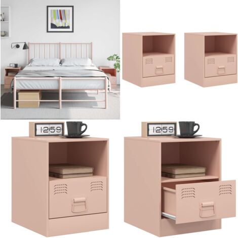 Tables de chevet 2 pcs rose 34,5x39x44 cm acier - Table De Chevet - Meuble De Chambre - Table Nuit - Commode - Rangement - Home & Living