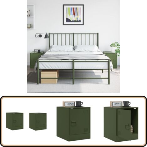 Tables de chevet 2 pcs vert olive 34,5x39x44 cm acier - Table De Chevet - Meuble De Chambre - Table Nuit - Meuble Déco - Rangement Intérieur