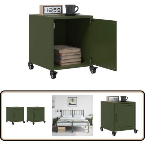 Tables de chevet 2 pcs vert olive 36x39x43,5 cm acier - Table De Chevet - Meuble De Chambre - Table Nuit - Meuble Déco - Rangement Tiroir