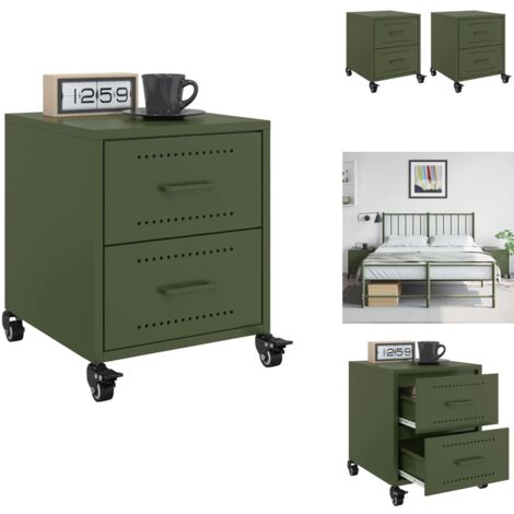 Tables de chevet 2 pcs vert olive 36x39x43,5 cm acier - Table De Chevet - Meuble De Chambre - Table Nuit - Meuble Déco - Rangement Tiroir