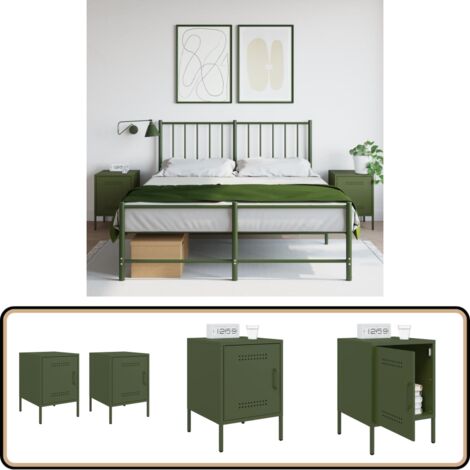 Tables de chevet 2 pcs vert olive 36x39x50,5 cm acier - Table De Chevet Industrielle - Table De Nuit - Meuble De Chambre - Table D'appoint - Rangement Intérieur