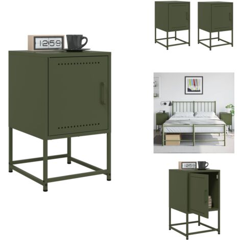 Tables de chevet 2 pcs vert olive 36x39x60,5 cm acier - Table De Chevet Industrielle - Table De Nuit - Meuble De Chambre - Rangement Tiroir - Design Moderne