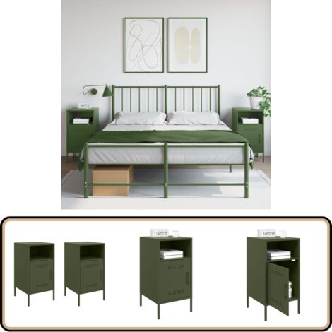 Tables de chevet 2 pcs vert olive 36x39x68 cm acier - Table De Chevet - Meuble Industriel - Table Nuit - Rangement - Meuble Salle De Séjour