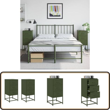 Tables de chevet 2 pcs vert olive 36x39x78 cm acier - Table De Chevet Industrielle - Table De Nuit Design - Table De Chevet Métal - Mobilier Industriel - Table De Chevet Verte