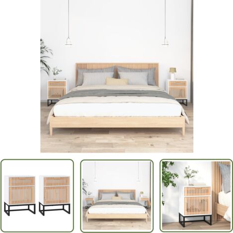 Tables de chevet 2pcs blanc 40x30x55,5cm bois ingénierie et fer