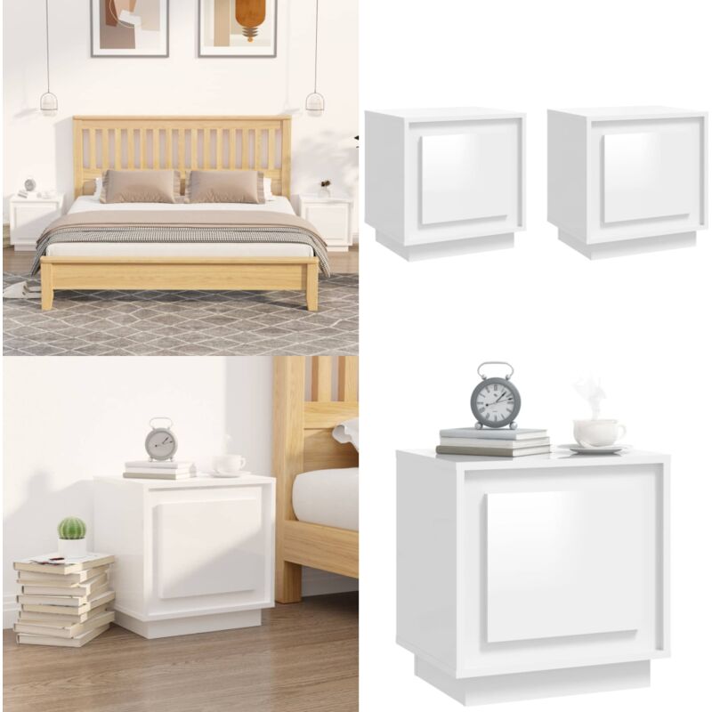 Tables de chevet 2pcs blanc brillant 44x35x45cm bois ingénierie - Table De Chevet - Meubles De Chambre - Table De Nuit - Armoire De Chevet - Design