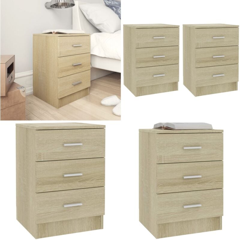 Tables de chevet 2pcs chêne sonoma 38x35x56cm bois d'ingénierie - Table De Chevet - Meuble De Chambre - Commode - Tiroir - Bois D'ingénierie - Home &