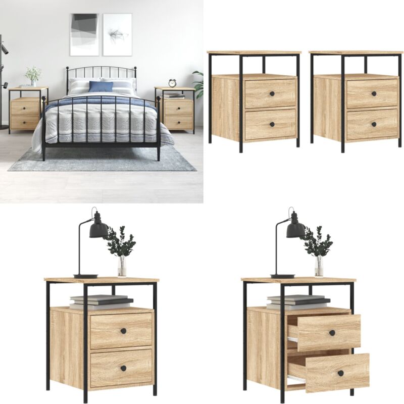 Tables de chevet 2pcs chêne sonoma 44x45x60cm bois d'ingénierie - Table De Chevet Industrielle - Meuble De Chambre - Table D'appoint - Rangement