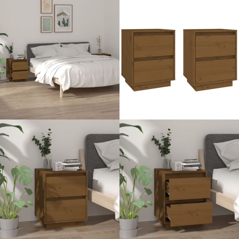 Tables de chevet 2 pcs Marron miel 40x35x50 cm Bois de pin - Table De Chevet - Meuble De Chambre - Table D'appoint - Meubles Design - Mobilier