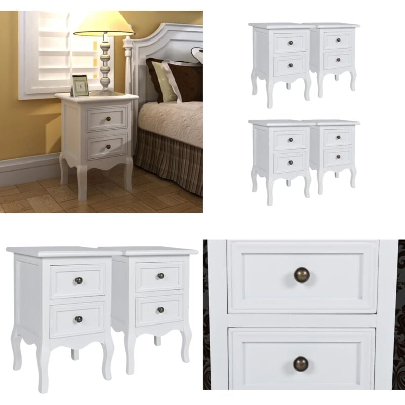 Tables de chevet 4 pcs avec 2 tiroirs mdf Blanc - Table De Chevet - Meubles De Chambre - Table Nuit - Tiroir - Design Vintage - Home & Living