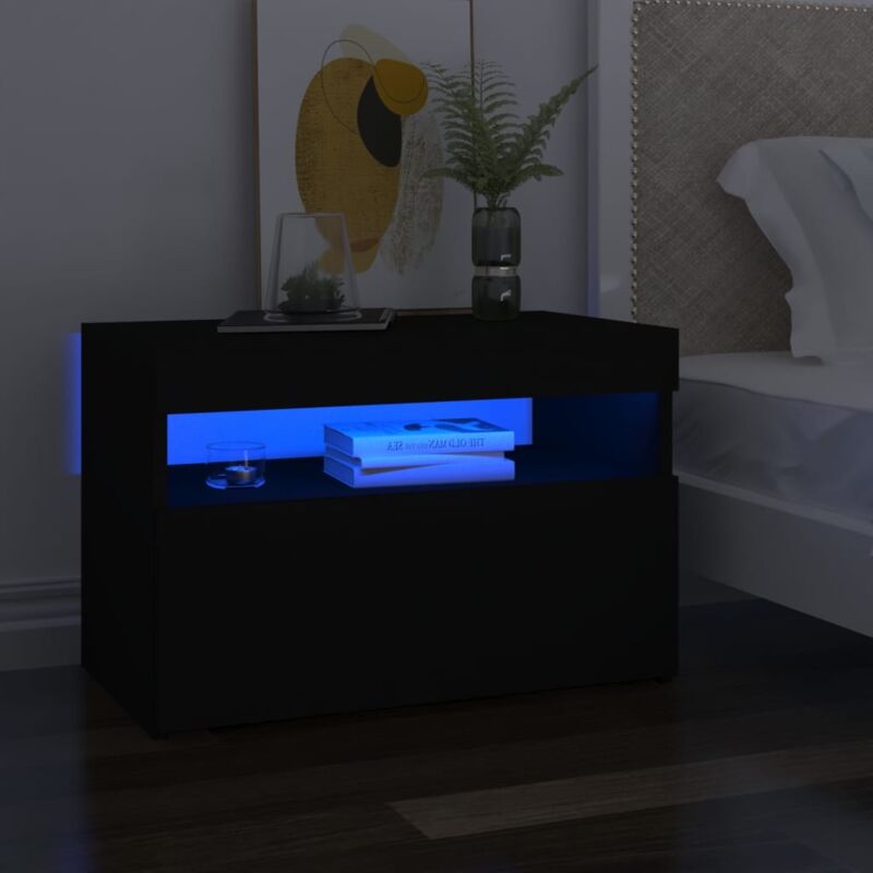 Tables de chevet avec lumières led 2 pcs noir 60x35x40 cm Vidaxl
