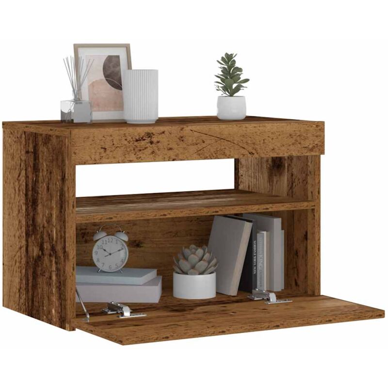 Table de chevet avec lumières LED vieux bois bois d'ingénierie vidaXL