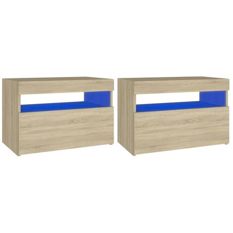 Tables de chevet à LED 2 pcs Chêne sonoma 60x35x40