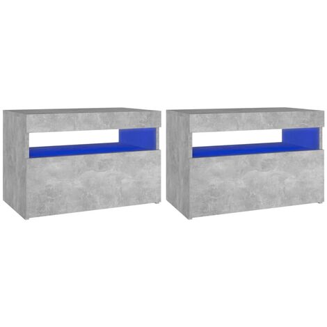 Tables de chevet à LED 2 pcs Gris béton 60x35x40