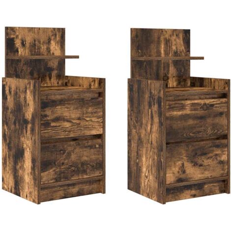 Tables de chevet avec 2 tiroirs 2 pcs  Cabinet de chevet  Table de nuit chêne fumé 38x34x80 cm