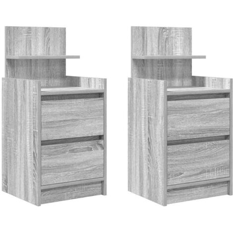 Tables de chevet avec 2 tiroirs 2 pcs  Cabinet de chevet  Table de nuit sonoma gris 38x34x80 cm