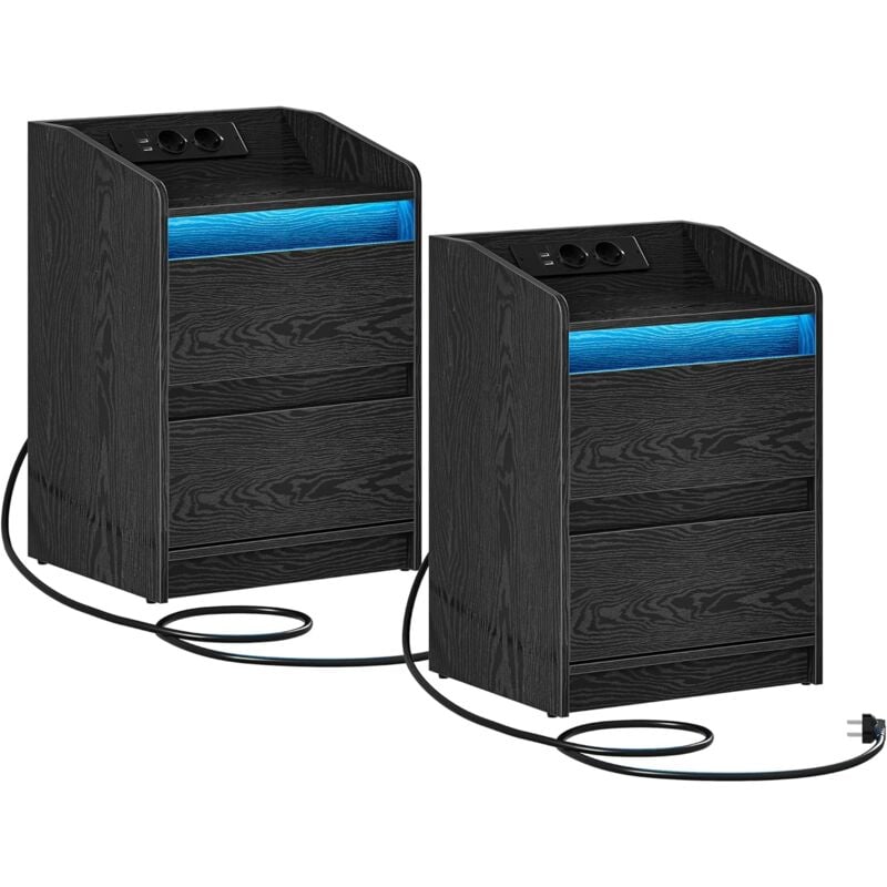 Tables de Chevet avec LED, Lot de 2, Station de Chargement