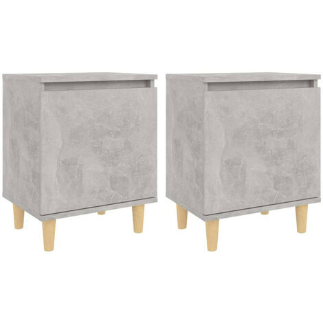 Tables de chevet avec pieds en bois 2 pcs Gris béton 40x30x50