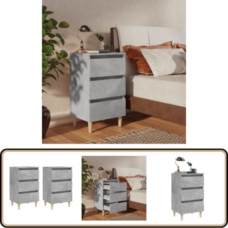 Tables de chevet avec pieds en bois 2 pcs gris béton 40x35x69cm - Table De Chevet - Meuble De Chambre - Table Nuit - Style Scandinave - Table Latérale