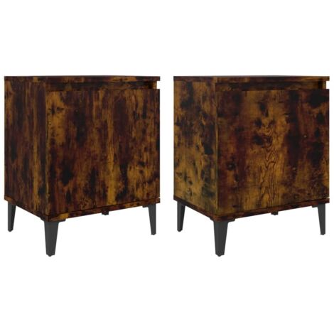 Tables de chevet avec pieds en métal 2pcs Chêne fumé 40x30x50