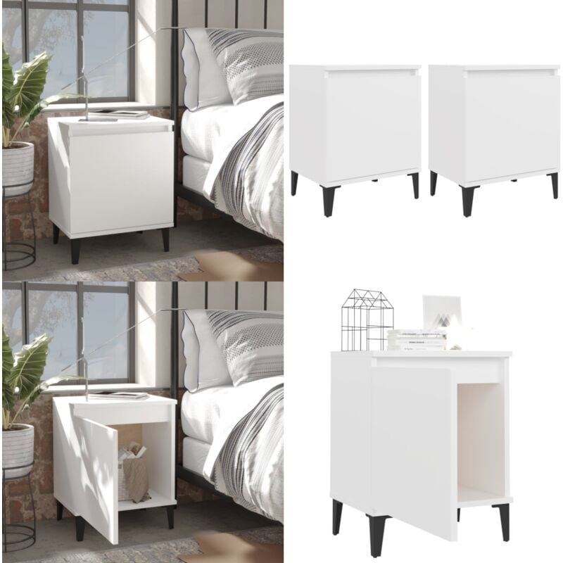 Tables de chevet avec pieds en métal blanc 40x30x50 cm - Table De Chevet Industrielle - Meuble De Chambre - Table De Nuit Blanche - Table Latérale