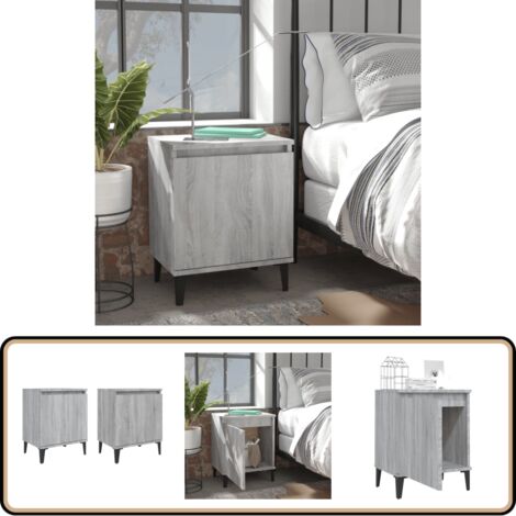 Tables de chevet avec pieds en métal sonoma gris 40x30x50 cm - Table De Chevet Industrielle - Meuble De Chambre - Table De Nuit - Design Industriel - Table De Chevet Avec Tiroir