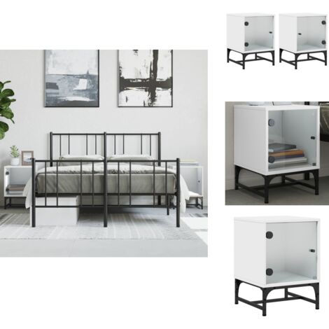 Tables de chevet avec portes en verre 2 pcs blanc 35x37x50 cm - Table De Chevet - Meubles De Chambre - Commode - Buffet - Rangement Intérieur