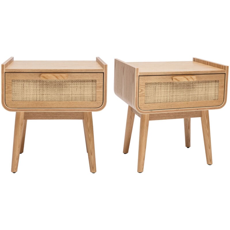 Tables de chevet avec tiroir en bois clair frêne et cannage rotin L50 cm (lot de 2) athène