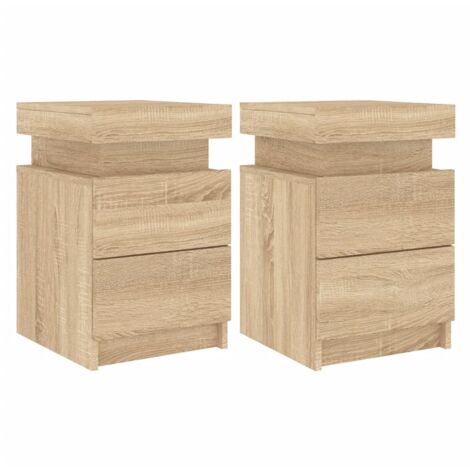 Tables de chevet et lumières LED 2 pcs chêne sonoma 35x39x55