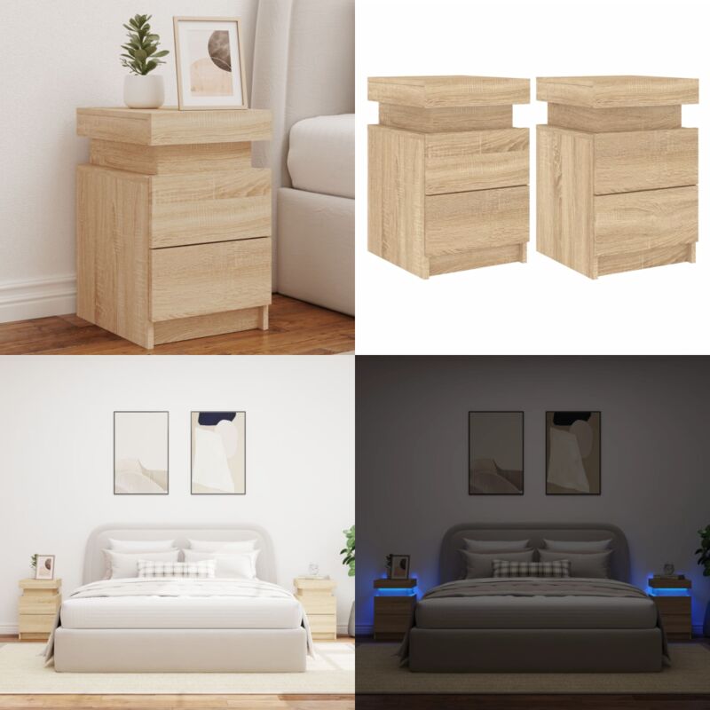 Tables de chevet et lumières led 2 pcs chêne sonoma 35x39x55 cm - Table De Chevet Moderne - Meuble De Chambre - Éclairage Led - Rangement